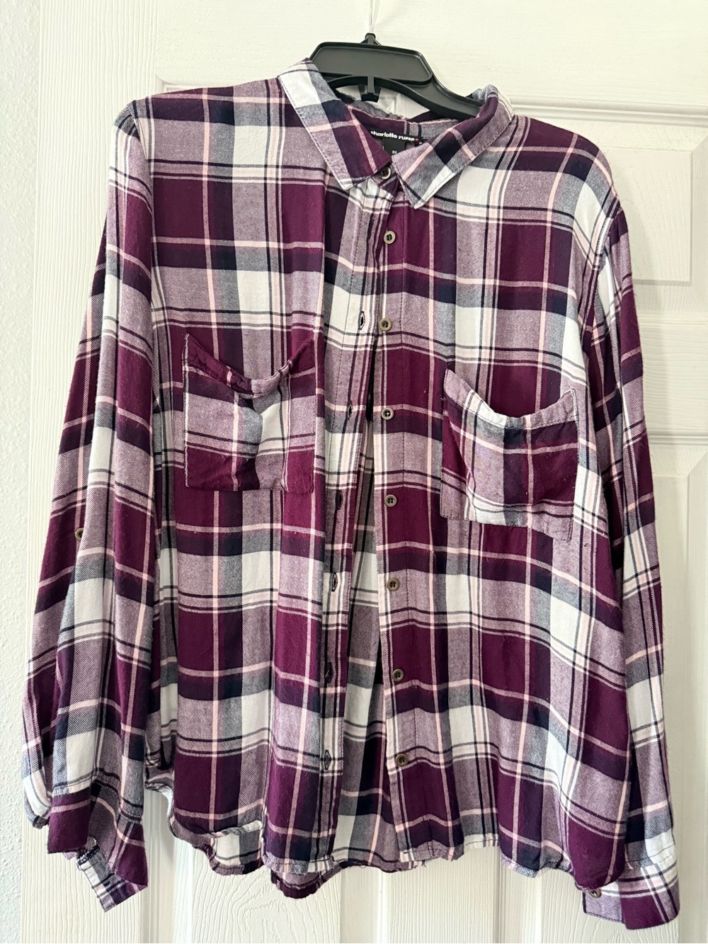 Charlotte Russe Purple and White Plaid Shirt - 3X but runs small - more like XL